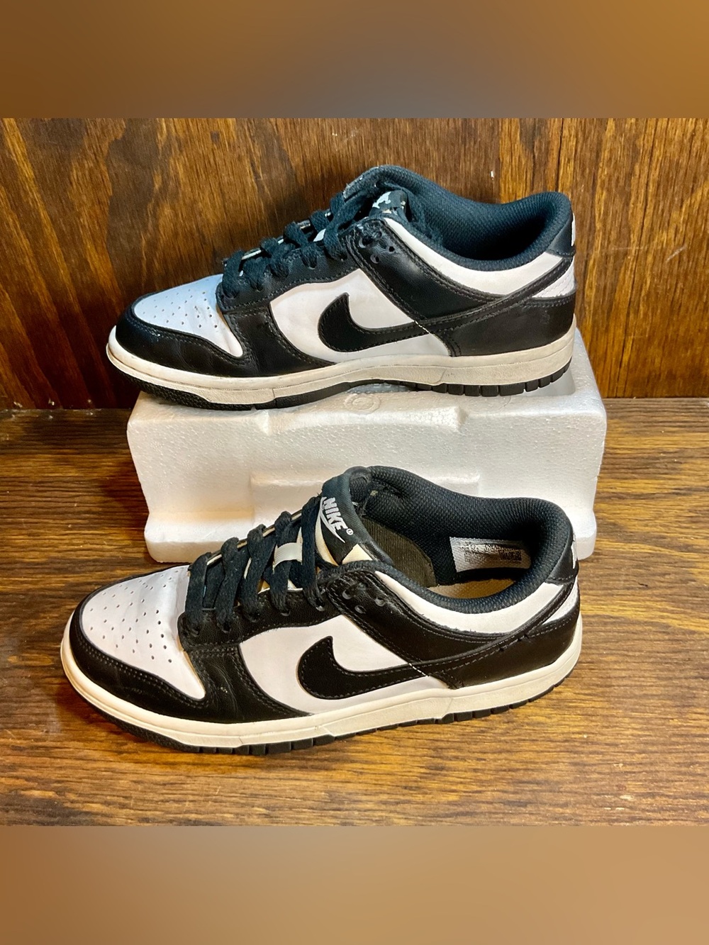 Nike Dunk Low Black White Leather Size 5y Women’s 7  Sneakers CW1590-100